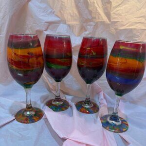 Set of 4 hand painted wine glasses.